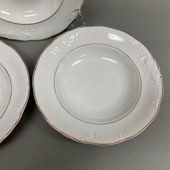Royal Kent Collection Pasta Soup Bowls Poland White Gold Trim Rimmed Lot of 3 - Picture 4 of 8